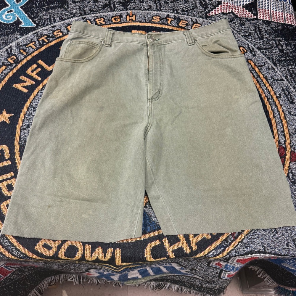 Vintage Guess Carpenter Shorts Mens 37 Olive Green Distressed Cut Off Denim